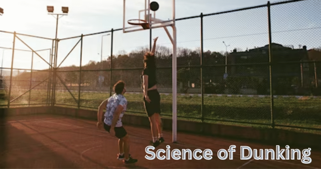 athlete performing a high basketball dunk showing explosive vertical jump