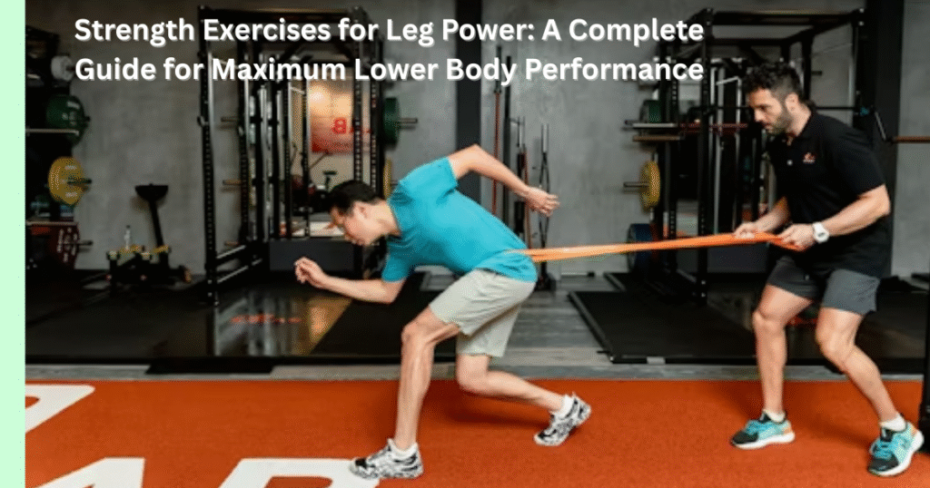 athlete performing strength exercises for leg power including squats and jumps