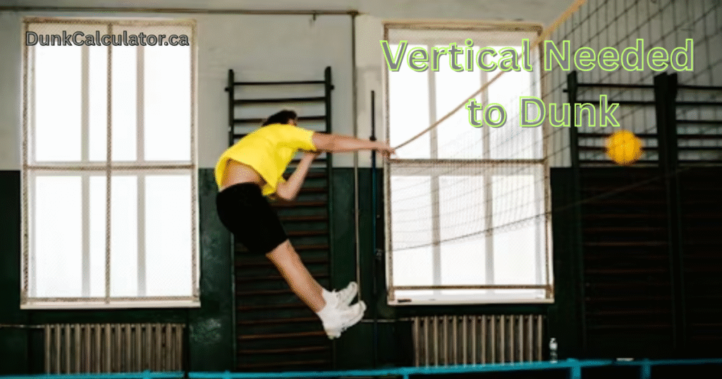 Vertical leap dunk calculator showing required jump height and rim clearance